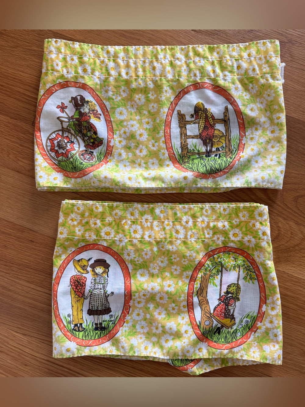 Vintage Holly Hobbie Handmade window valance Panels Pair Daisy Floral 64.5” Long